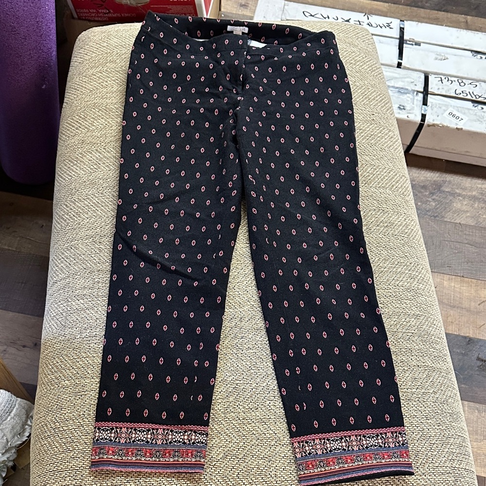 J. Jill Black Printed Trousers with Pink Accent